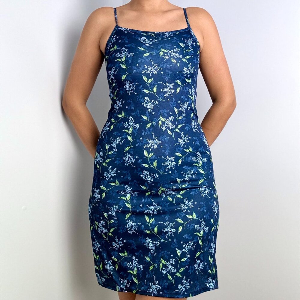 Y2K Navy Blue Floral Dress